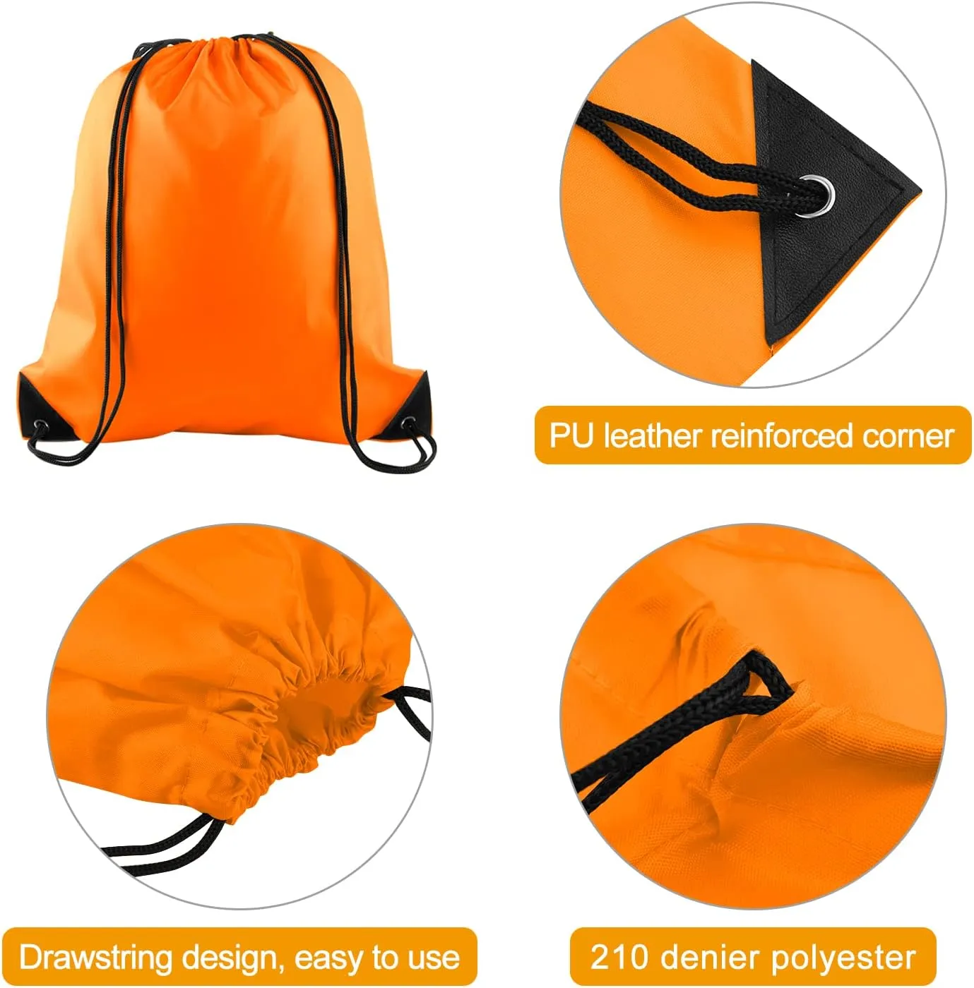 PLULON 25 Pcs Orange Drawstring Backpack Bags Bulk String Backpack Cinch Sack Pull Sport Gym Backpack Bags for Yoga Traveling Outdoor Sports