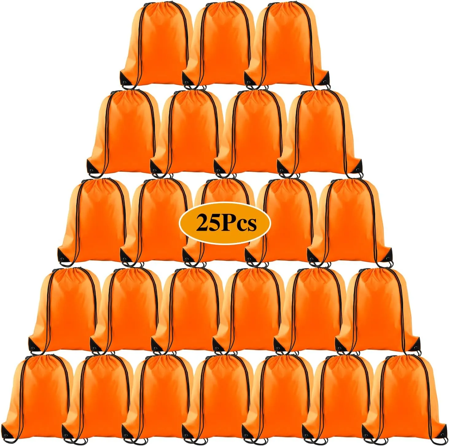 PLULON 25 Pcs Orange Drawstring Backpack Bags Bulk String Backpack Cinch Sack Pull Sport Gym Backpack Bags for Yoga Traveling Outdoor Sports