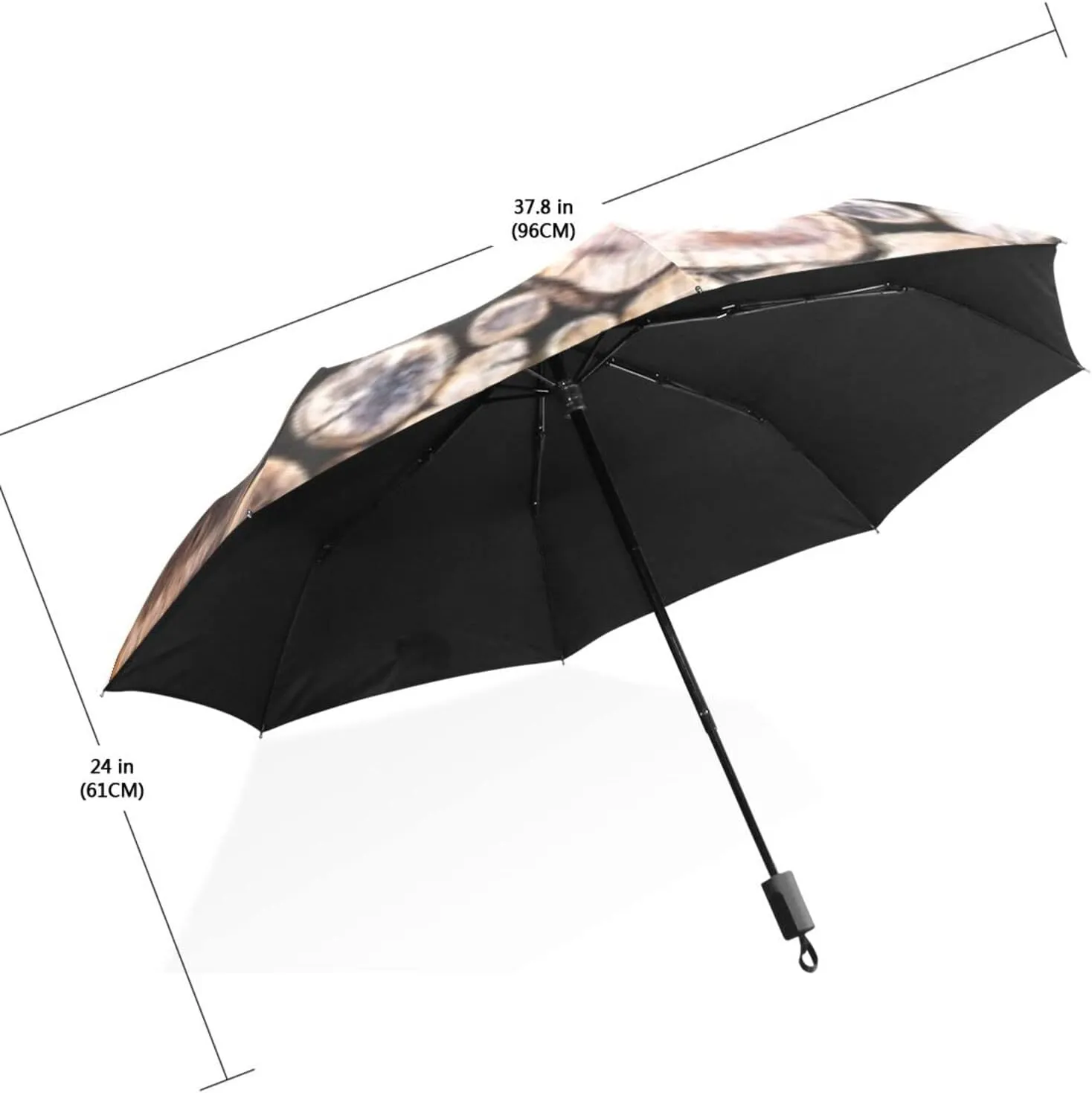 Poeticcity Travel Umbrella, Hand Open Close Windproof Waterproof Folding Umbrella, Black Tape Compact Canopy Strong Anti UV Ray Parasol