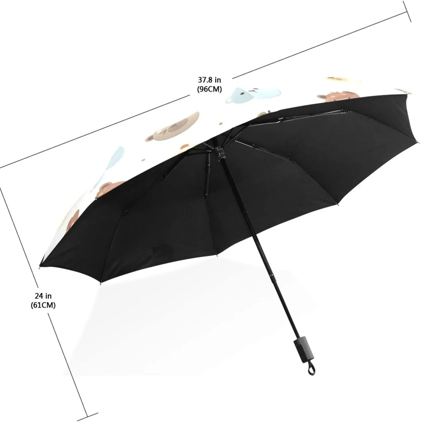 Poeticcity Travel Umbrella, Hand Open Close Windproof Waterproof Folding Umbrella, Black Tape Compact Canopy Strong Anti UV Ray Parasol