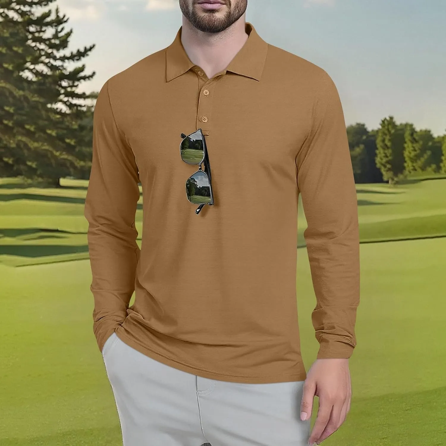 Polo Shirts for Men Long Sleeve Golf Shirts UPF 50  Sun Protection Ice Silk Cool Shirts for Work Fishing Outdoor