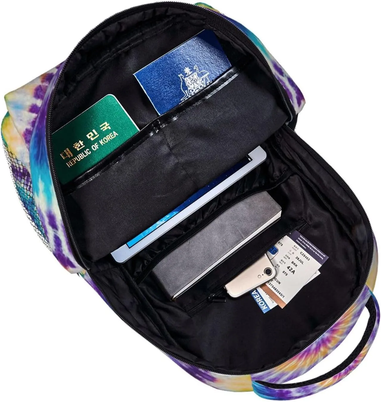 Polyester Daypack Backpack for Climbing Outdoors Running - Big Capacity Multipurpose Anti-Theft Bookbag, Colorful Tie Dye Art Travel Hiking & Camping Rucksack