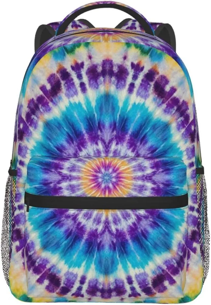 Polyester Daypack Backpack for Climbing Outdoors Running - Big Capacity Multipurpose Anti-Theft Bookbag, Colorful Tie Dye Art Travel Hiking & Camping Rucksack
