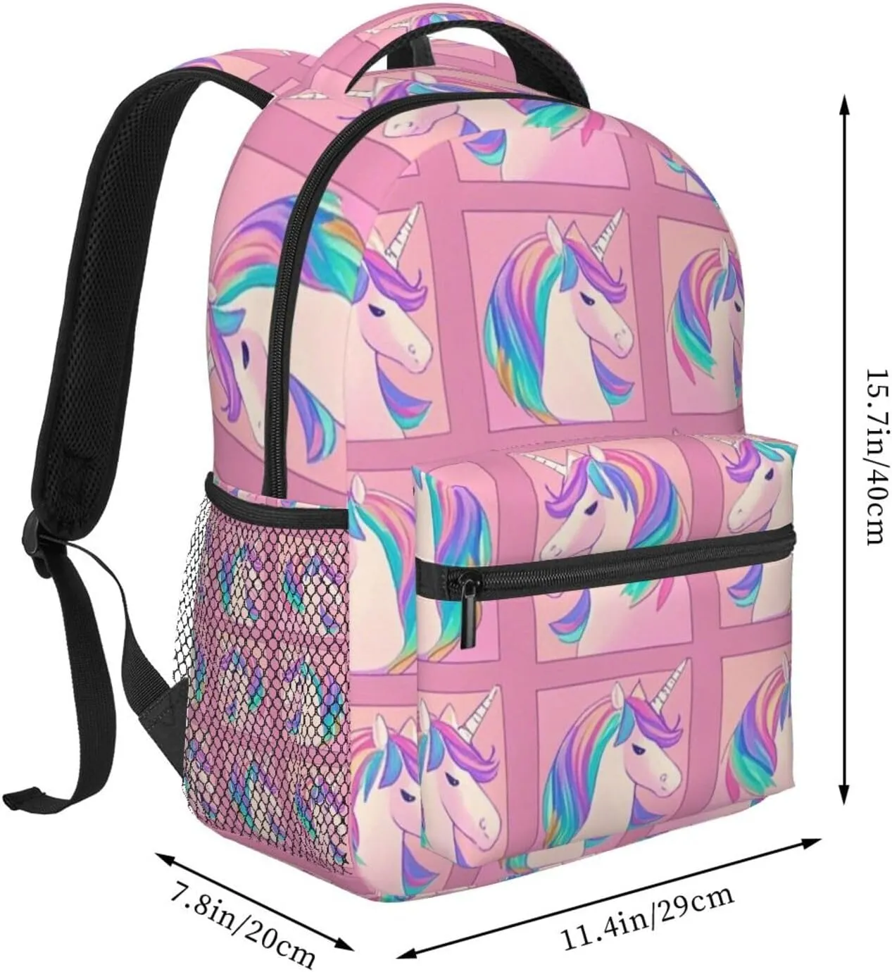 Polyester Daypack for Hiking Work Running - Big Capacity Anti-Theft Multipurpose Shoulder Bag, Neon Unicorn Art Travel and Sport Backpack Rucksack