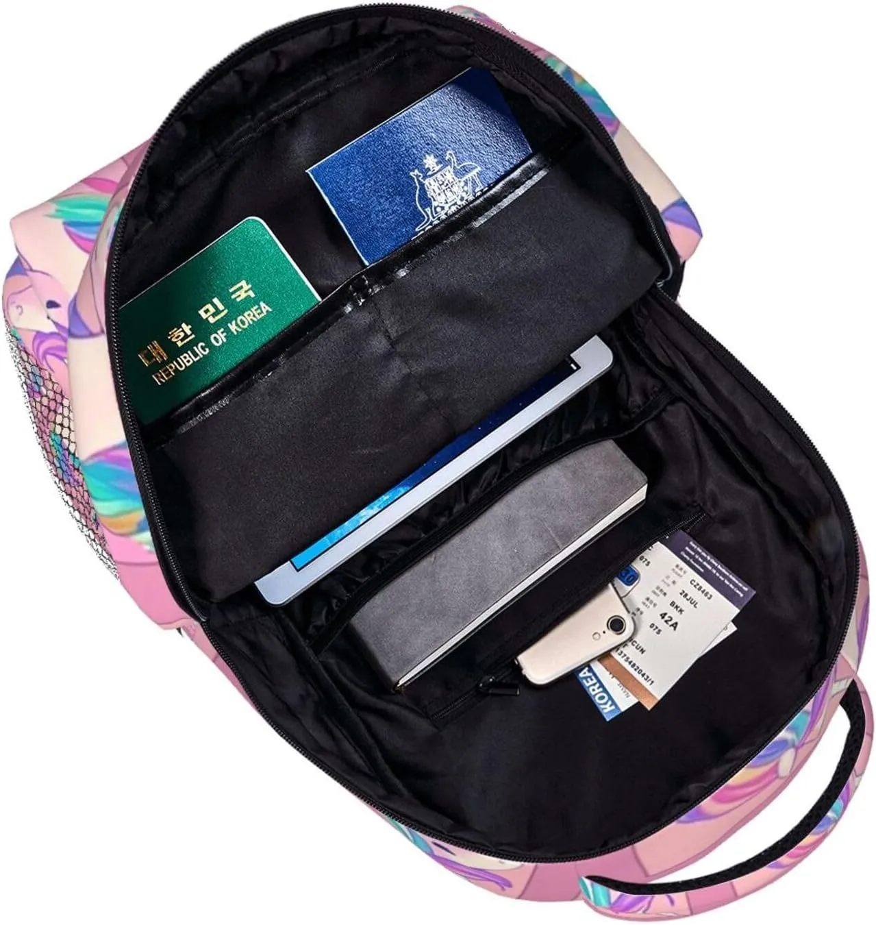 Polyester Daypack for Hiking Work Running - Big Capacity Anti-Theft Multipurpose Shoulder Bag, Neon Unicorn Art Travel and Sport Backpack Rucksack