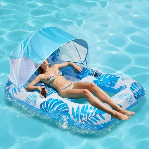 Pool Floats for Adults with Canopy, Extra Large Inflatable Lounger Pool Floaties for Adults Heavy Duty, Pool Float with Adjustable Sun Shade Cover UPF50 , Cup Holder & Backrest, Footrest, Beach Lake