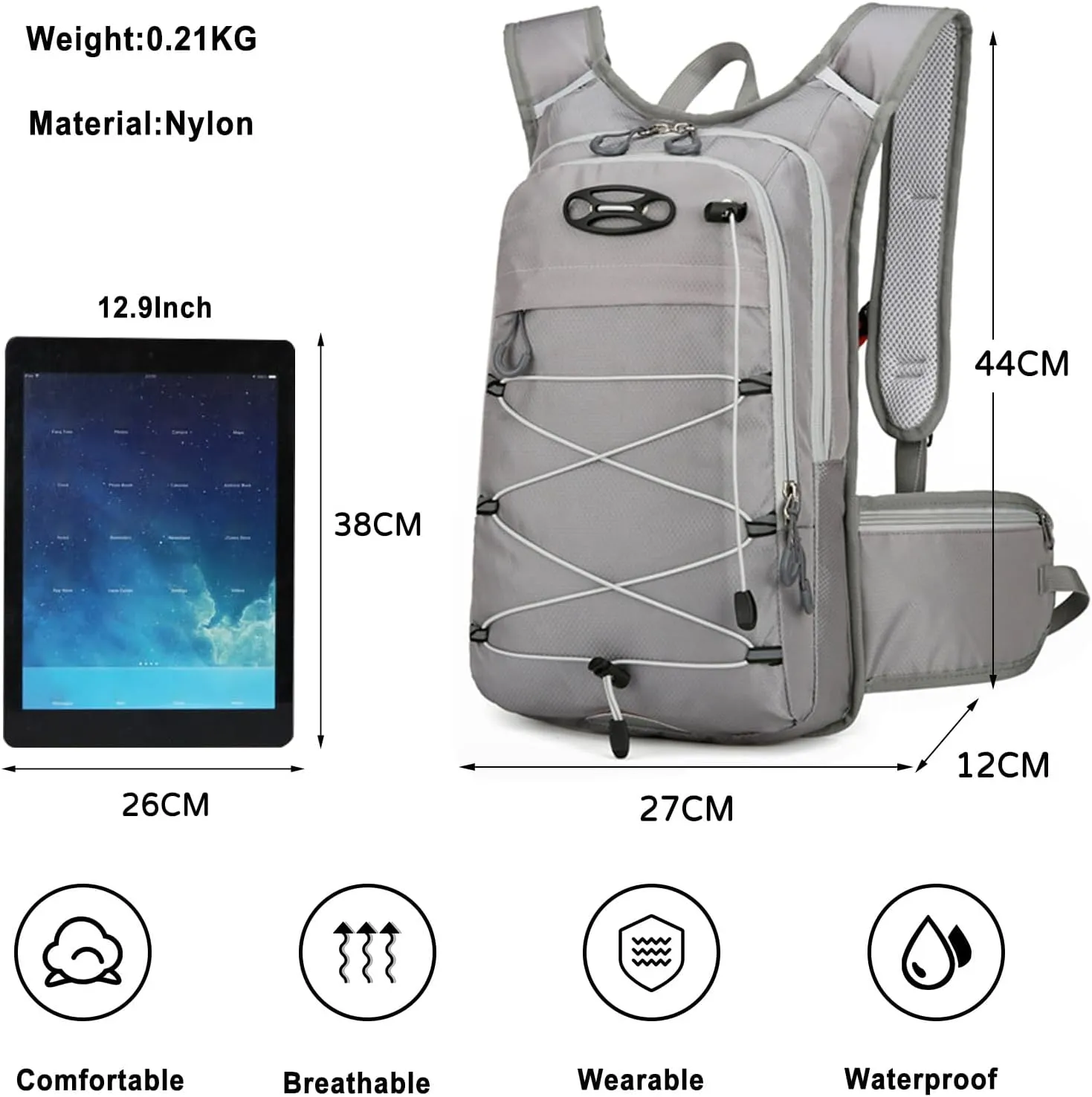 PORRASSO Hiking Backpack 18L Waterproof Daypack Rucksack Lightweight Breathable Backpack for Women Men Trekking Cycling Climbing Outdoor Sports Grey