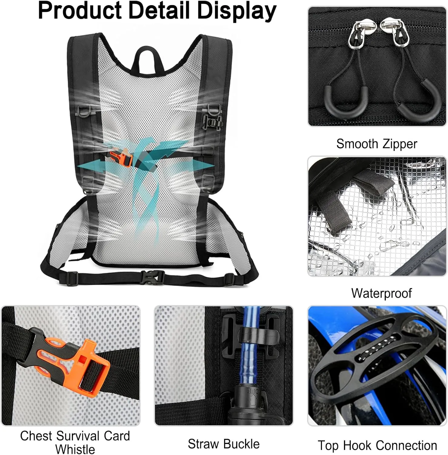 PORRASSO Hiking Backpack 18L Waterproof Daypack Rucksack Lightweight Breathable Backpack for Women Men Trekking Cycling Climbing Outdoor Sports Grey
