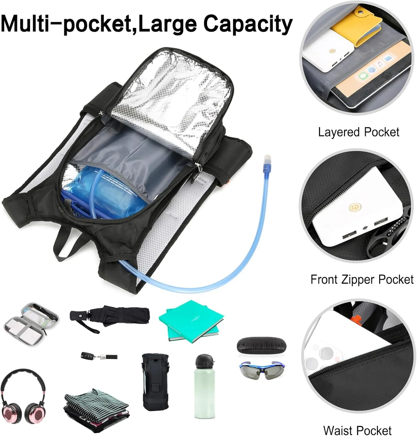 PORRASSO Hiking Backpack 18L Waterproof Daypack Rucksack Lightweight Breathable Backpack for Women Men Trekking Cycling Climbing Outdoor Sports Grey