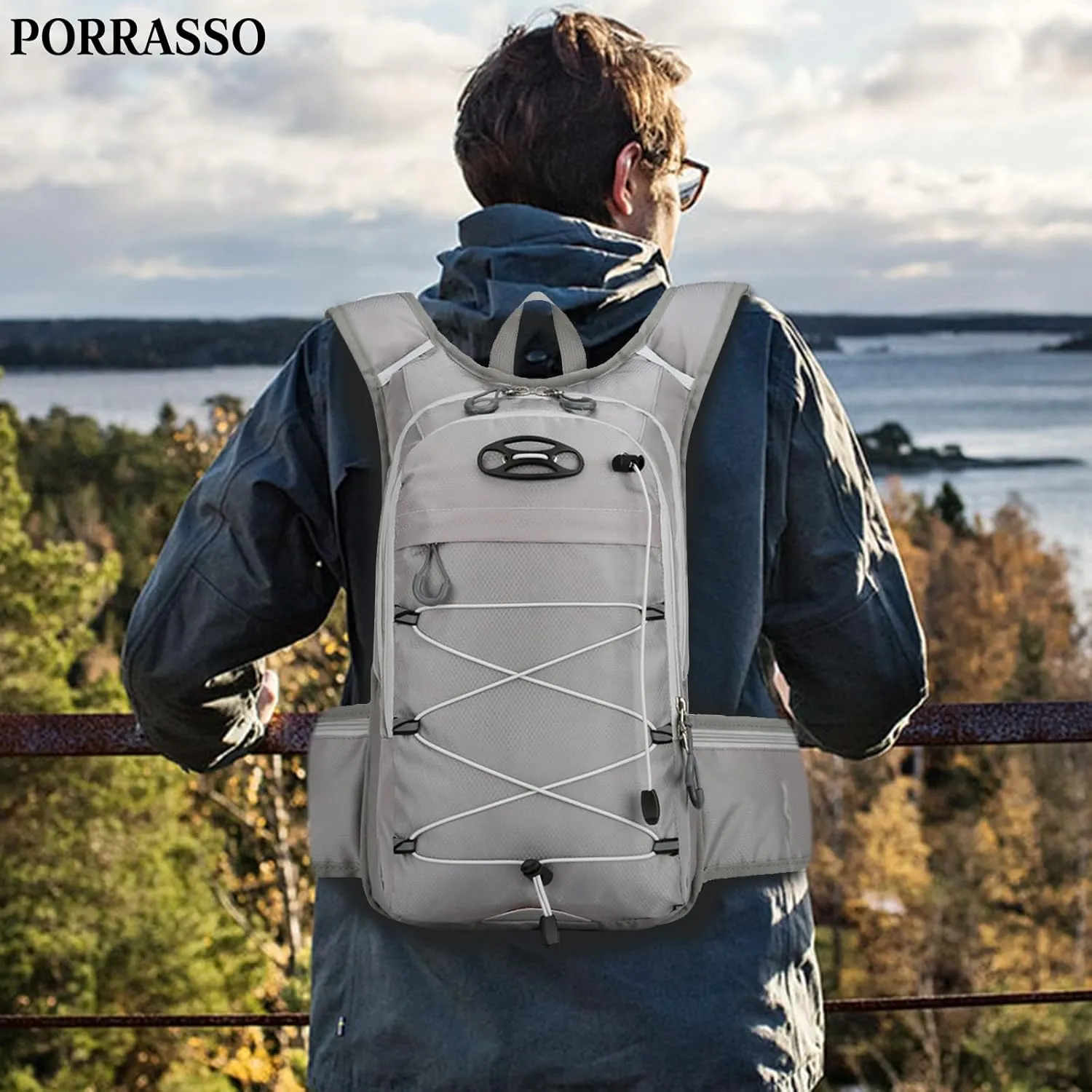 PORRASSO Hiking Backpack 18L Waterproof Daypack Rucksack Lightweight Breathable Backpack for Women Men Trekking Cycling Climbing Outdoor Sports Grey