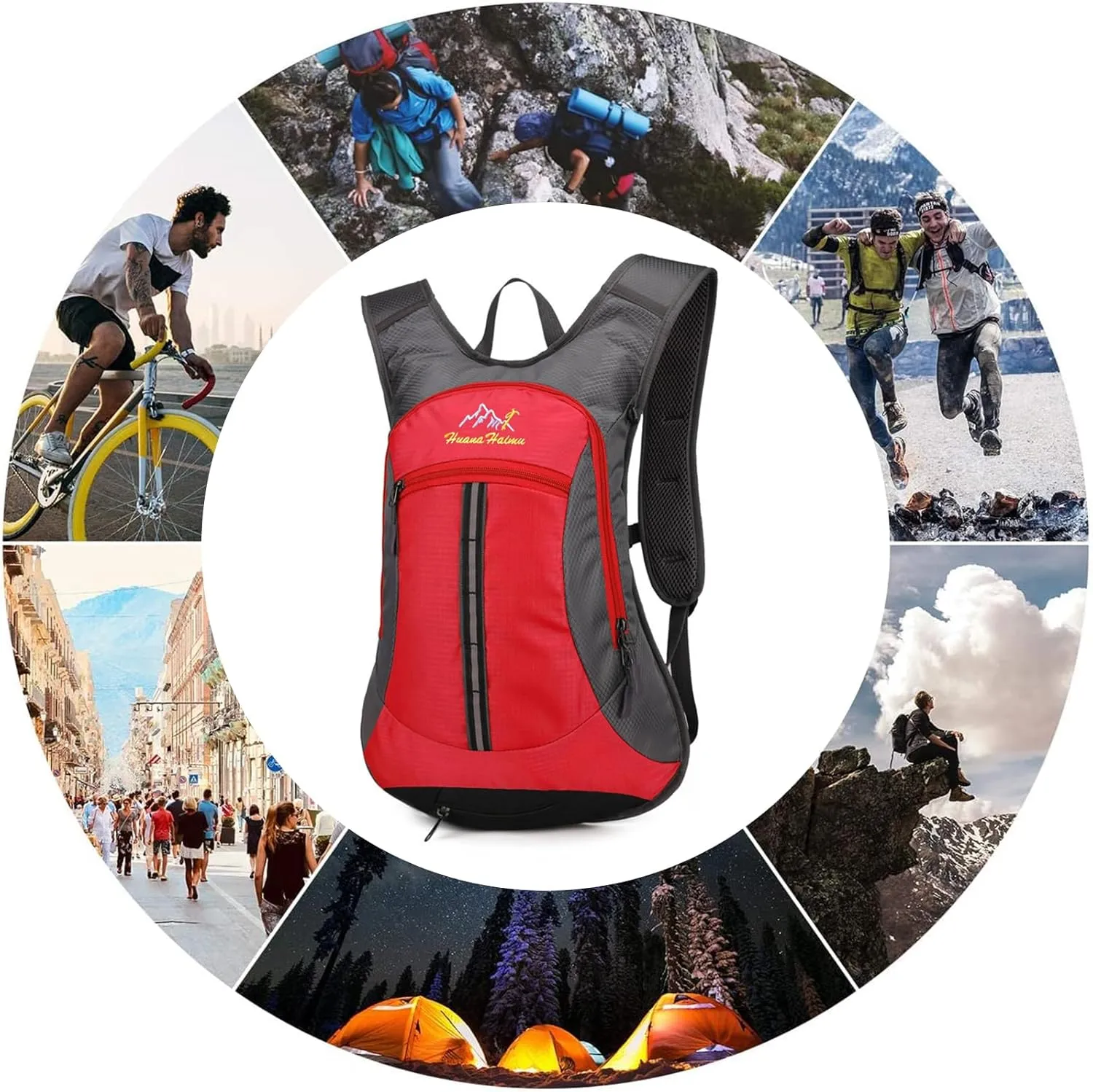 PORRASSO Hiking Backpack Waterproof Daypack 18L Rucksack Lightweight Backpack for Women Men Camping Trekking Cycling Climbing Outdoor Sports Red