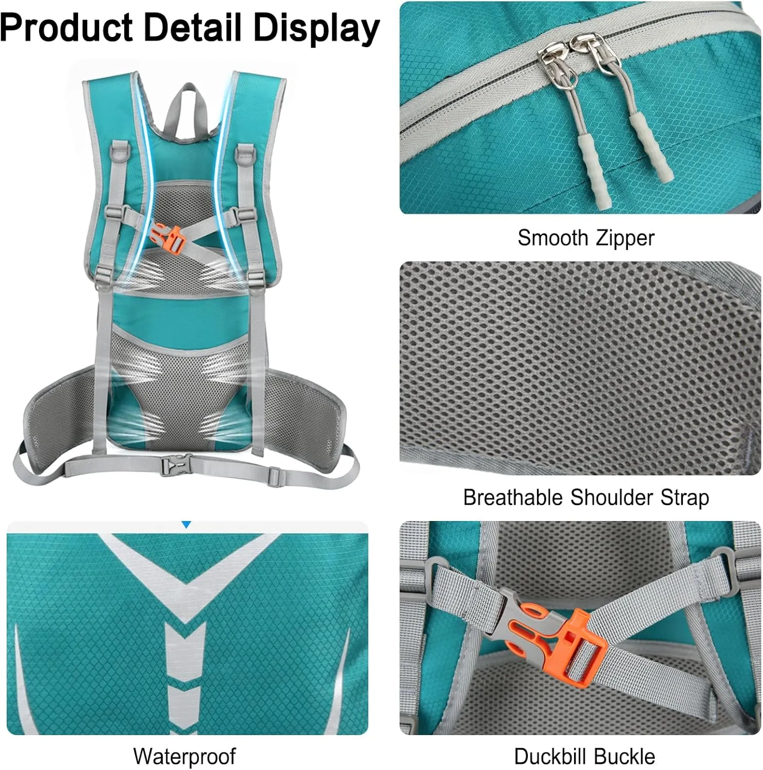 PORRASSO Hiking Backpack Waterproof Daypack 20L Rucksack Breathable Backpack for Women Men Trekking Cycling Climbing Outdoor Sports Grey