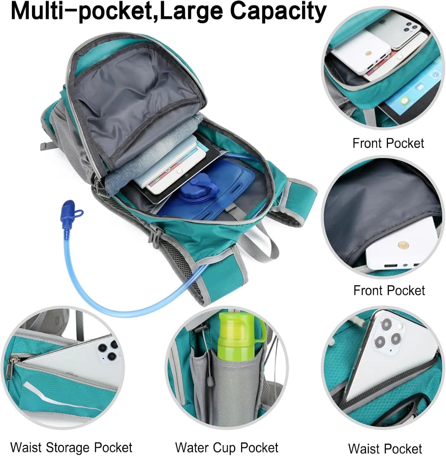 PORRASSO Hiking Backpack Waterproof Daypack 20L Rucksack Breathable Backpack for Women Men Trekking Cycling Climbing Outdoor Sports Grey