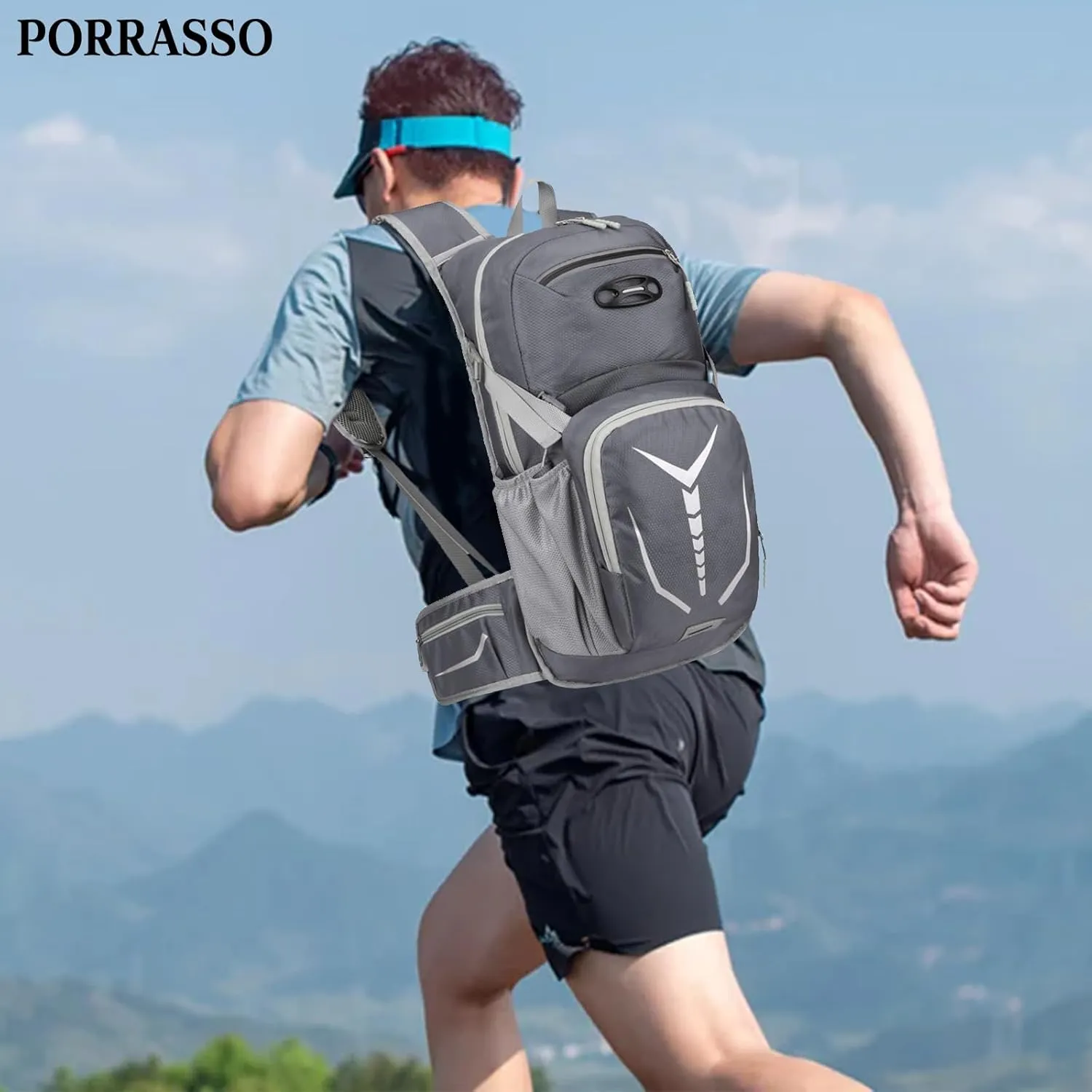 PORRASSO Hiking Backpack Waterproof Daypack 20L Rucksack Breathable Backpack for Women Men Trekking Cycling Climbing Outdoor Sports Grey