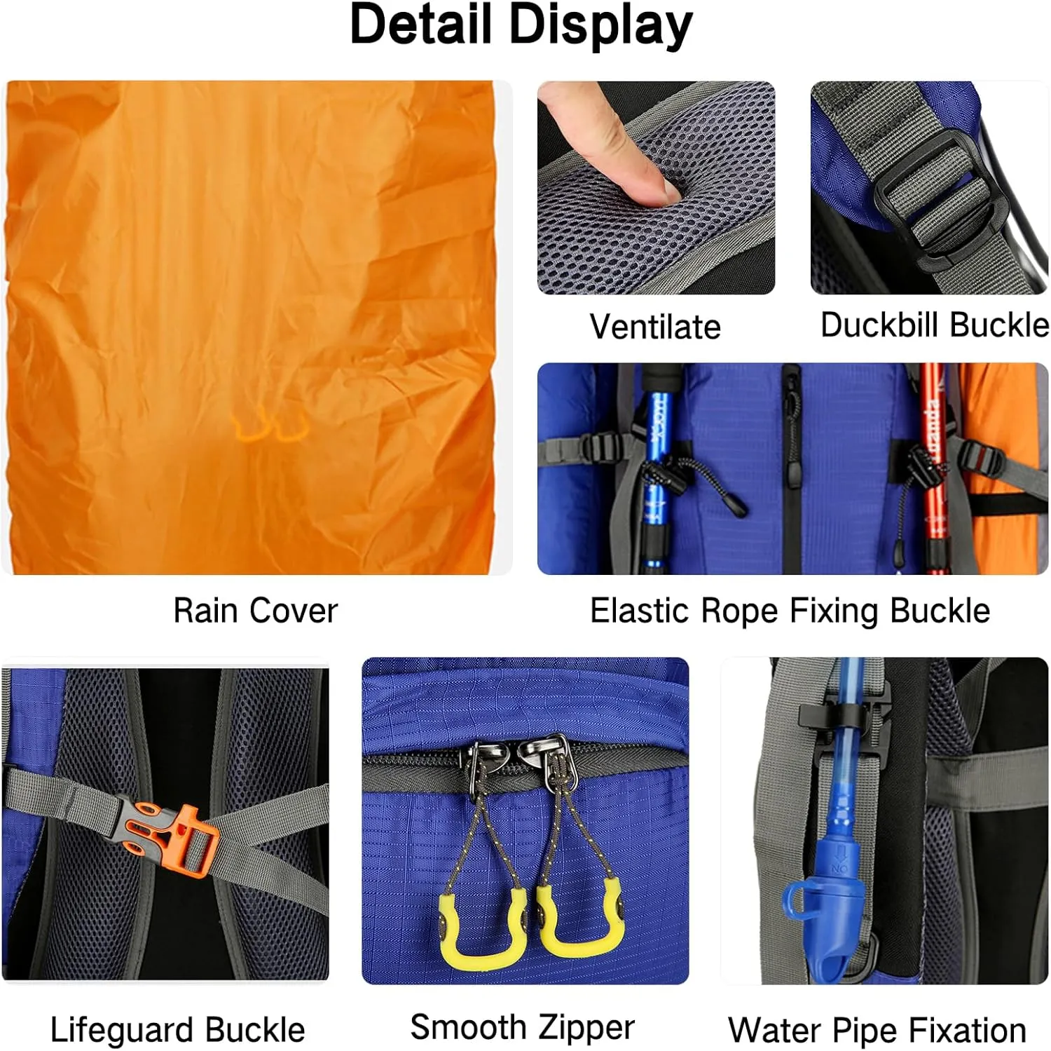 PORRASSO Hiking Backpack Waterproof Daypack 50L Rucksack with Rain Cover Backpack for Travel Trekking Camping Climbing Outdoor Sports Black