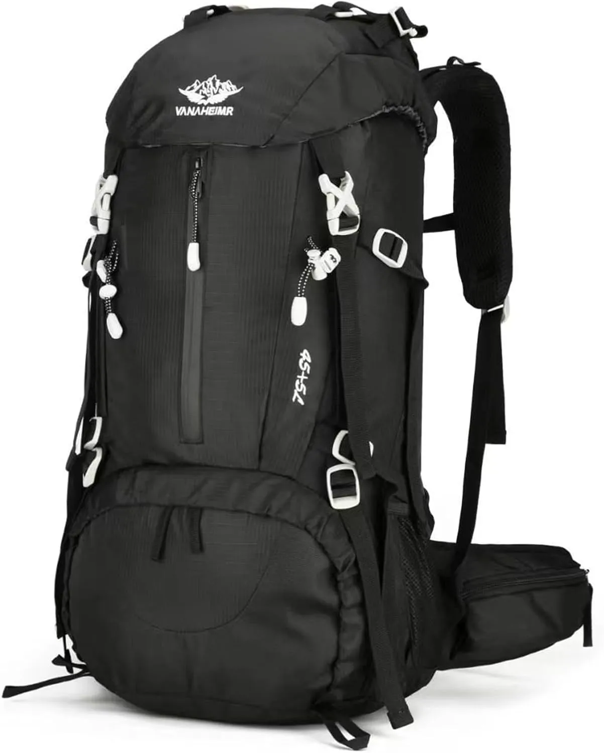 PORRASSO Hiking Backpack Waterproof Daypack 50L Rucksack with Rain Cover Backpack for Travel Trekking Camping Climbing Outdoor Sports Black