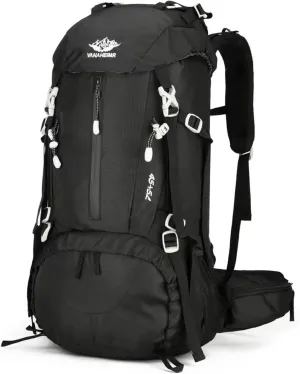 PORRASSO Hiking Backpack Waterproof Daypack 50L Rucksack with Rain Cover Backpack for Travel Trekking Camping Climbing Outdoor Sports Black