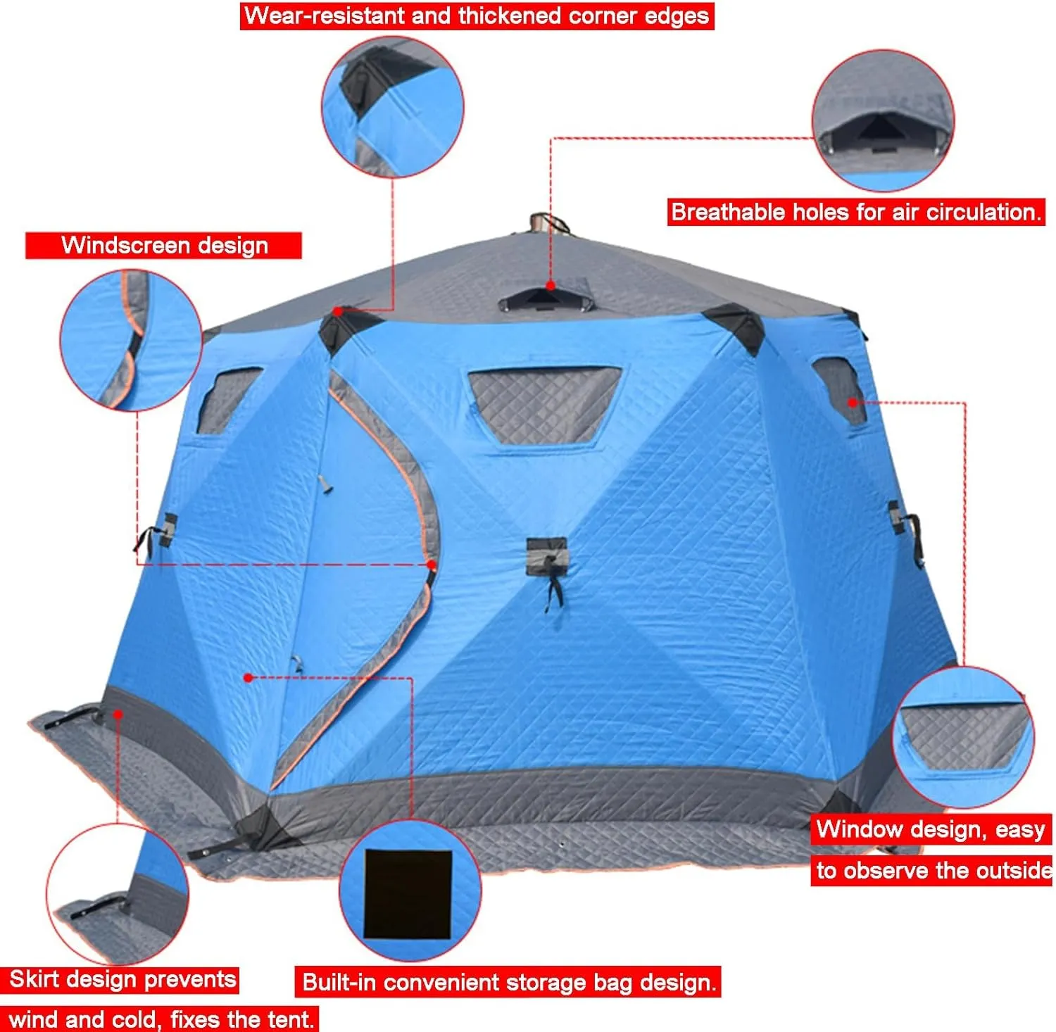 Portable Ice Fishing Shelter,Pop-Up Portable Ice Fishing Tent Ice Shanty,4-5 Person Waterproof Hub-Style Ice Fish House with Anchors,Tie Ropes,and Carrying Bag