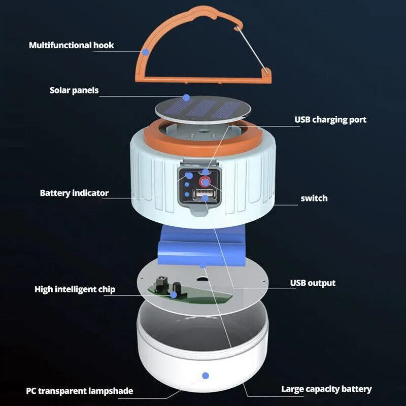Portable LED Solar Camping Light Lantern Outdoor Tent Lamp USB Rechargeable AU