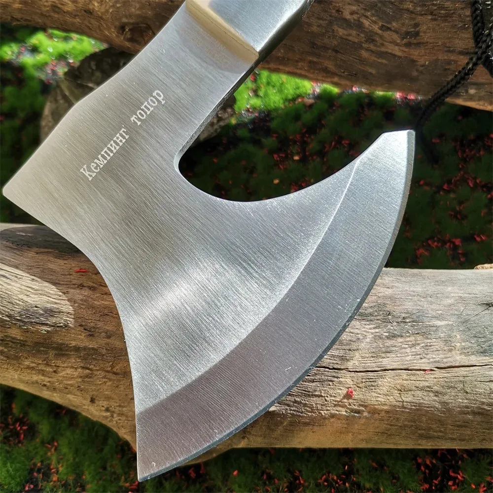 Portable Stainless Steel Camping Axe with Wooden Handle