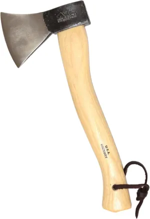 Prandi Axes German C45 Forged Carbon Steel Hatchet - Hickory Handle with Leather String - Ideal for Camping, Travel and Bushcraft - S/N 3.003.10.TH - 16" L x 6.85" W, 1000g Polished Head, No Sheath