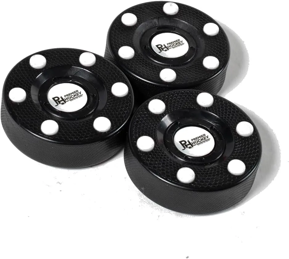 Premier Sports - 3 Pack Inline Hockey Pucks – Fast Glide with 6 Slider Dots, Crosshatch Design for Realistic Feel – Street, Roller and DEK Hockey