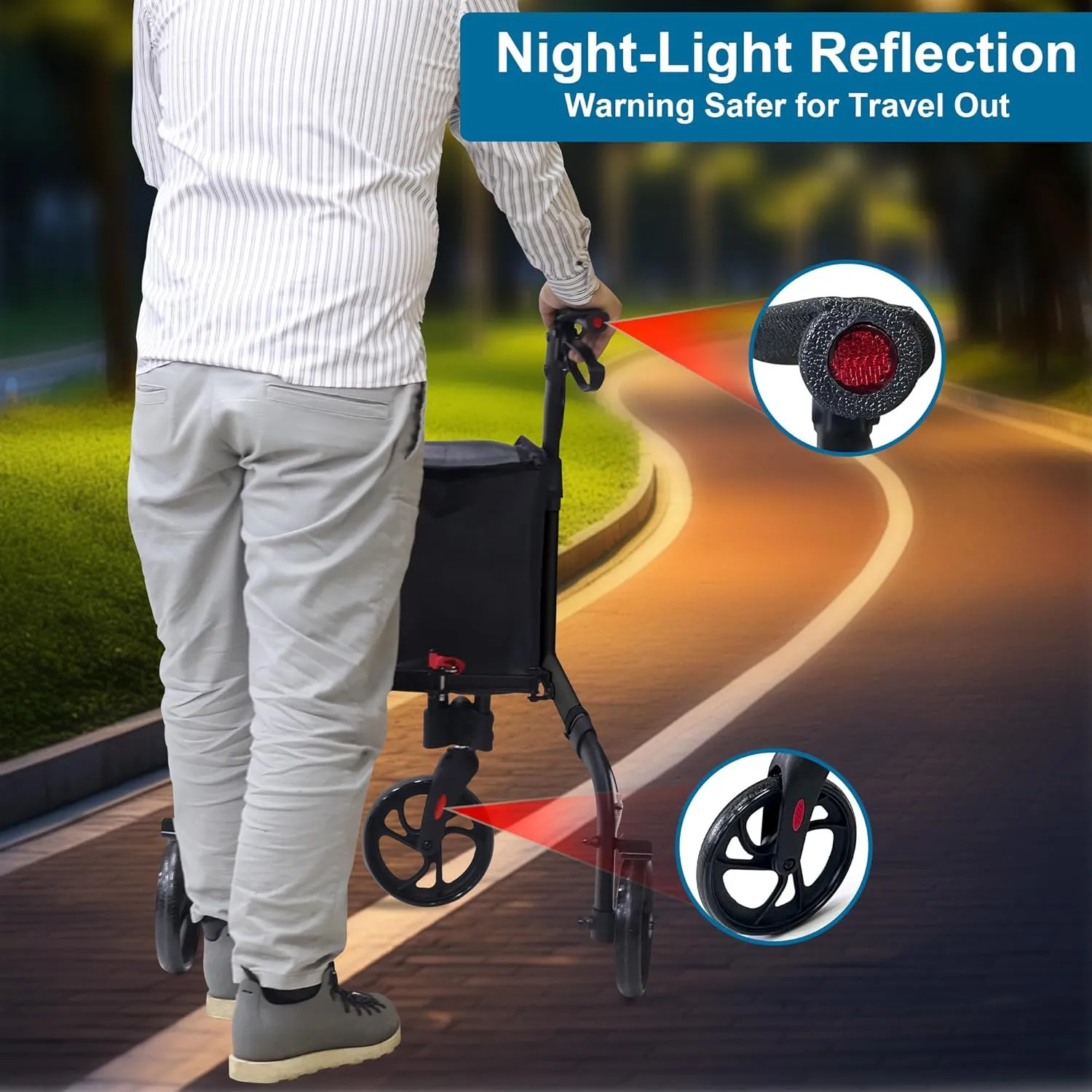 Premium 3 Wheel Rollator Walker for Seniors, Lightweight Foldable Elderly Three Wheeled Rollator with Storage Bag, Aluminum Mobility Aid Rolling Walker (Black)