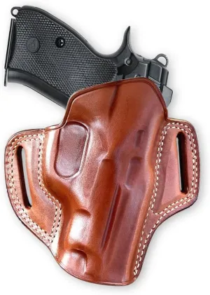 Premium The Ultimate Leather OWB Pancake Holster Open Top Fits CZ 75D PCR Compact 9mm 3.75” Barrel, Right Hand Draw, Brown Color #1308#