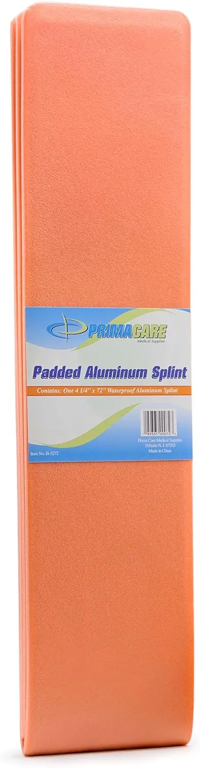 Primacare IS-5272 72" Padded Aluminum Splint for Hands, Legs, Fractured Limbs, Nose, Ankle or Braces, Universal Waterproof Medical Tactical Splints for First Aid and Emergency Support, Orange