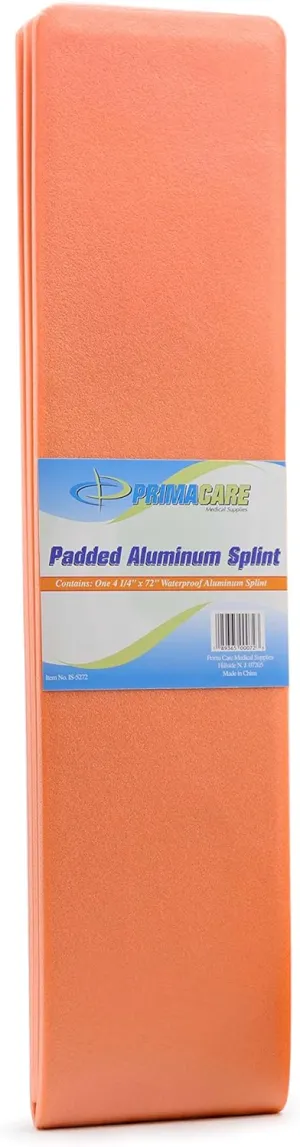 Primacare IS-5272 72" Padded Aluminum Splint for Hands, Legs, Fractured Limbs, Nose, Ankle or Braces, Universal Waterproof Medical Tactical Splints for First Aid and Emergency Support, Orange
