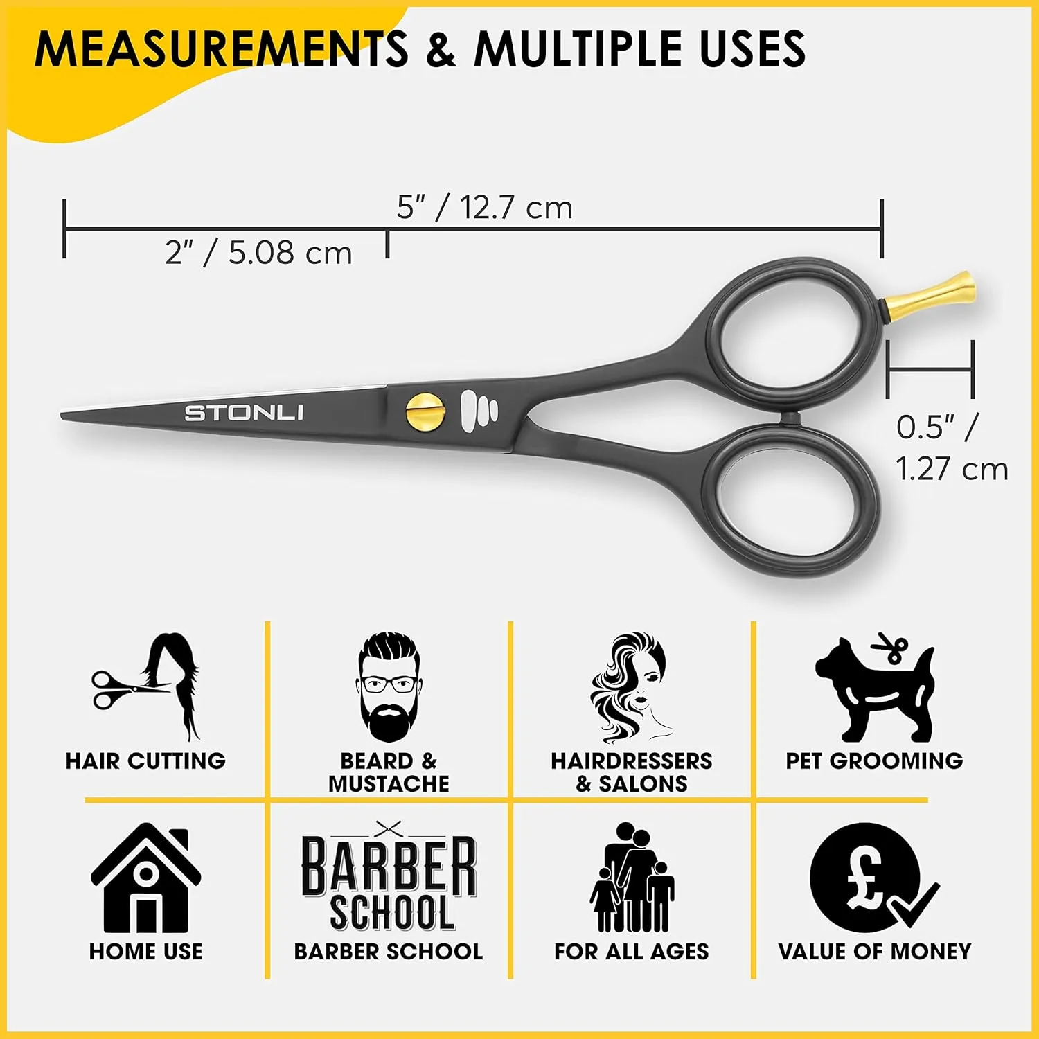 Professional 5’’Beard & Mustache Grooming Kit for Men – Precision Beard Scissors, Mustache Scissors, Moustache Comb, Beard Trimming Scissors, Mustache Care Set with Leather Case (Black)