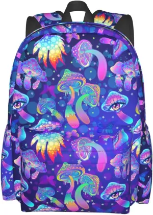 Psychedelic Colorful Mushrooms Stylish Backpack With Adjustable Padded Shoulder Straps Daypacks For College Travel One Size