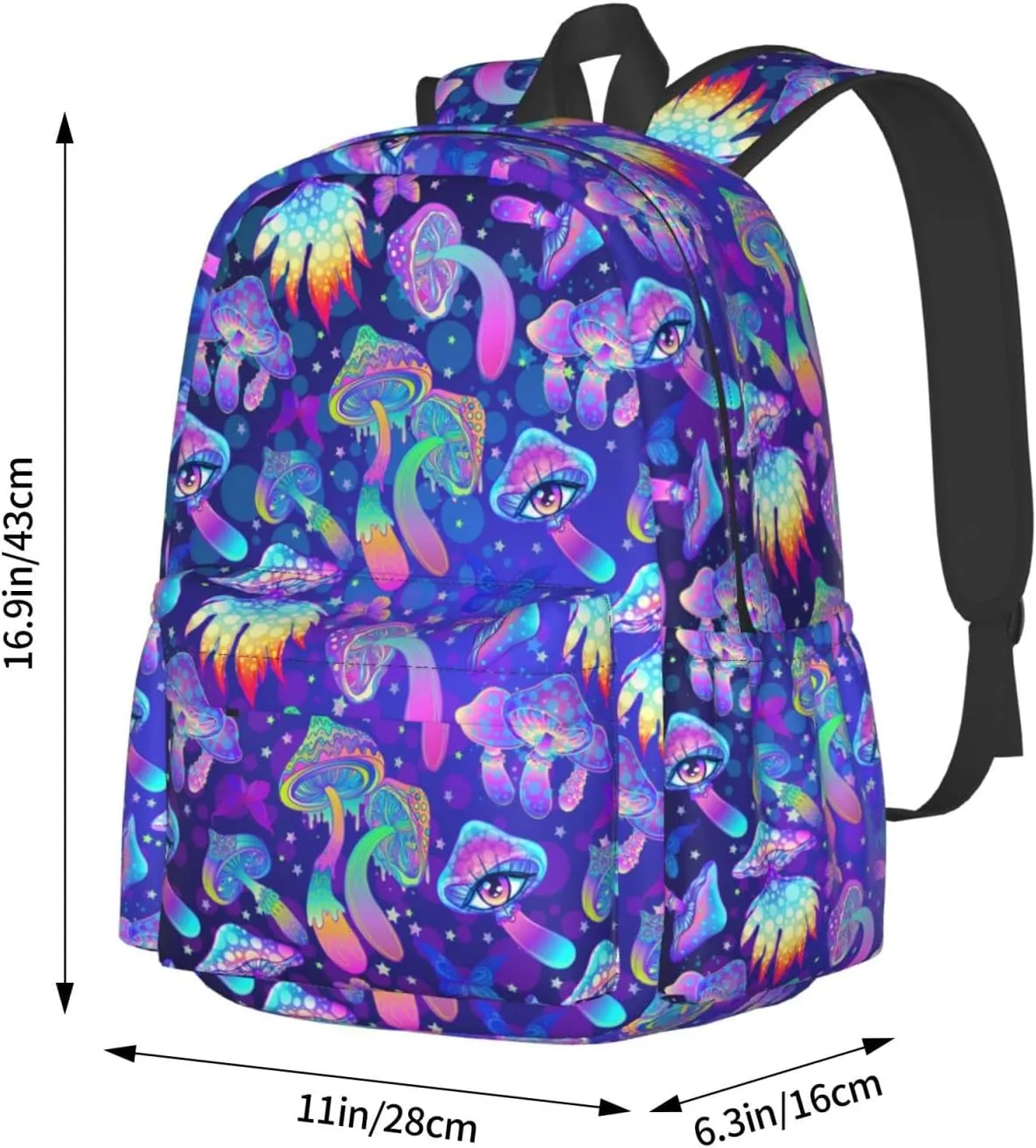 Psychedelic Colorful Mushrooms Stylish Backpack With Adjustable Padded Shoulder Straps Daypacks For College Travel One Size