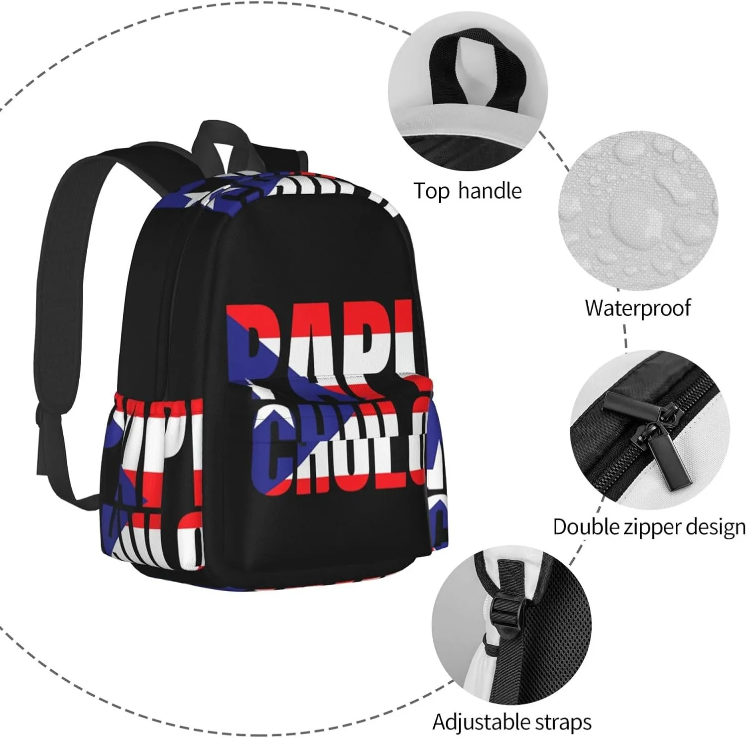 Puerto Rico Flag Backpack Large Capacity Backpack Lightweight Double Shoulder Bag For Women Men Travel