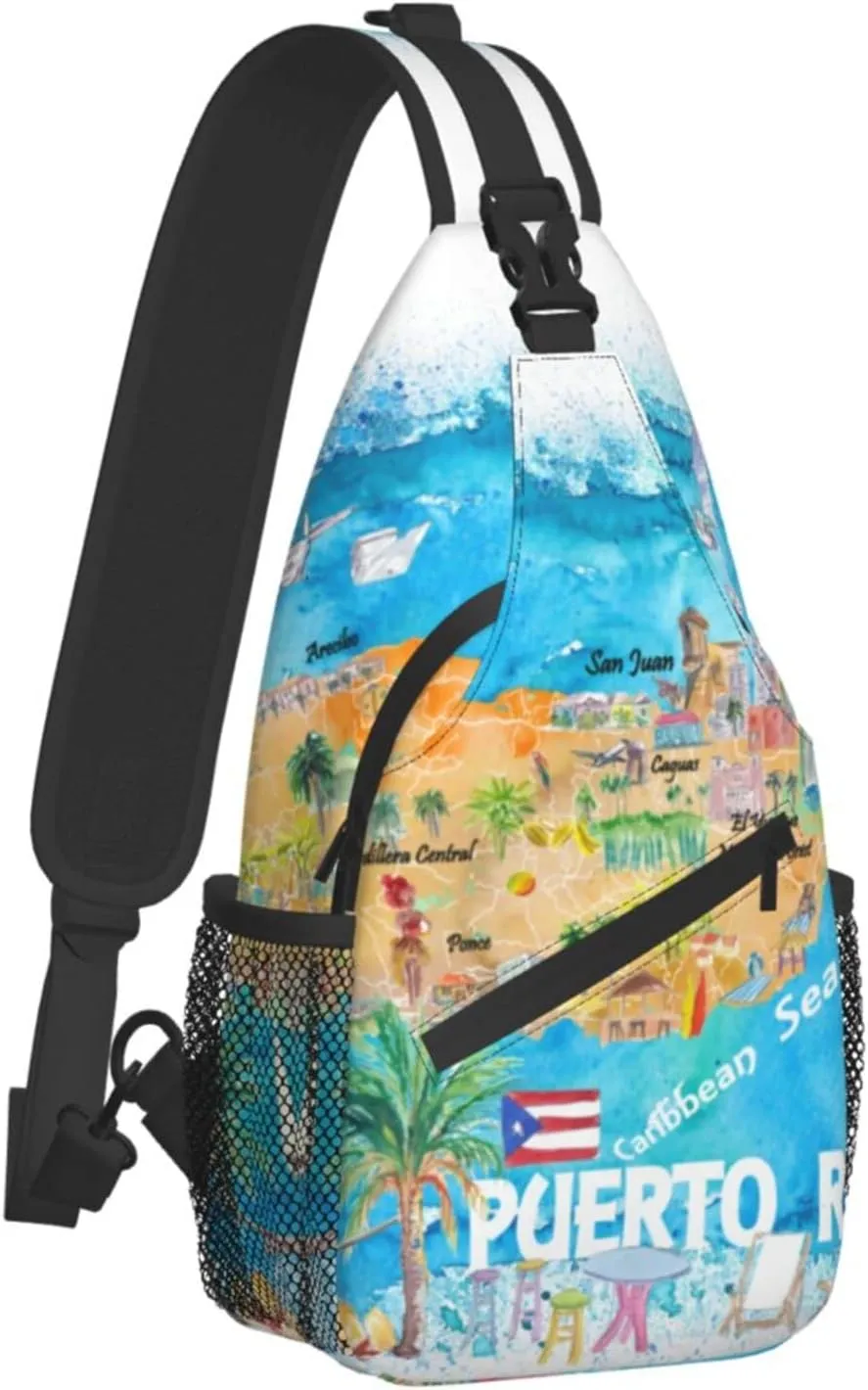 Puerto Rico Rican Flag Sling bag/Crossbody Backpack/Puerto Rican Shoulder Bag for Men For Women, Travel, Hiking, Work