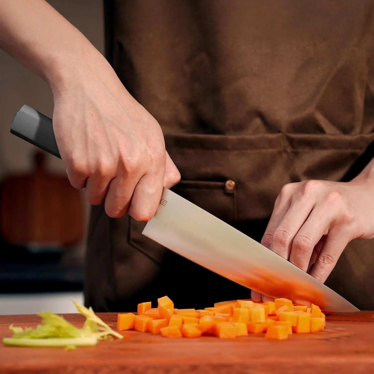 Purest 8 Inch Chef Knife, High Carbon Stainless Steel & Replaceable ABS Handle Utility Knife, Ultra Sharp Professional Kitchen Knife with Oak Sheath, Gift for Home Chefs