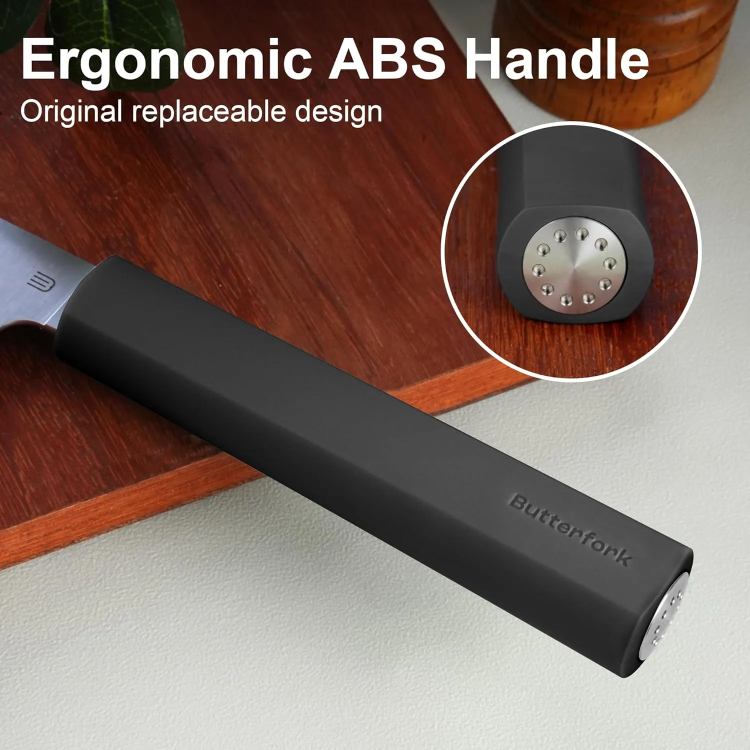 Purest 8 Inch Chef Knife, High Carbon Stainless Steel & Replaceable ABS Handle Utility Knife, Ultra Sharp Professional Kitchen Knife with Oak Sheath, Gift for Home Chefs