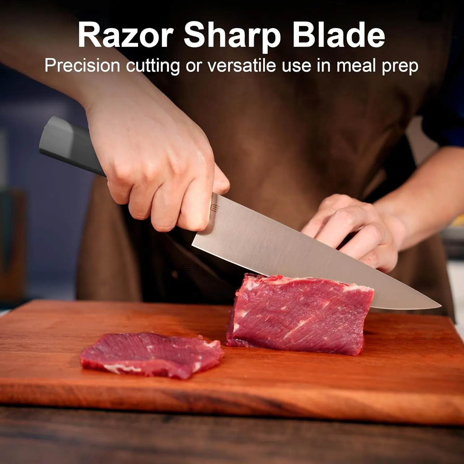 Purest 8 Inch Chef Knife, High Carbon Stainless Steel & Replaceable ABS Handle Utility Knife, Ultra Sharp Professional Kitchen Knife with Oak Sheath, Gift for Home Chefs