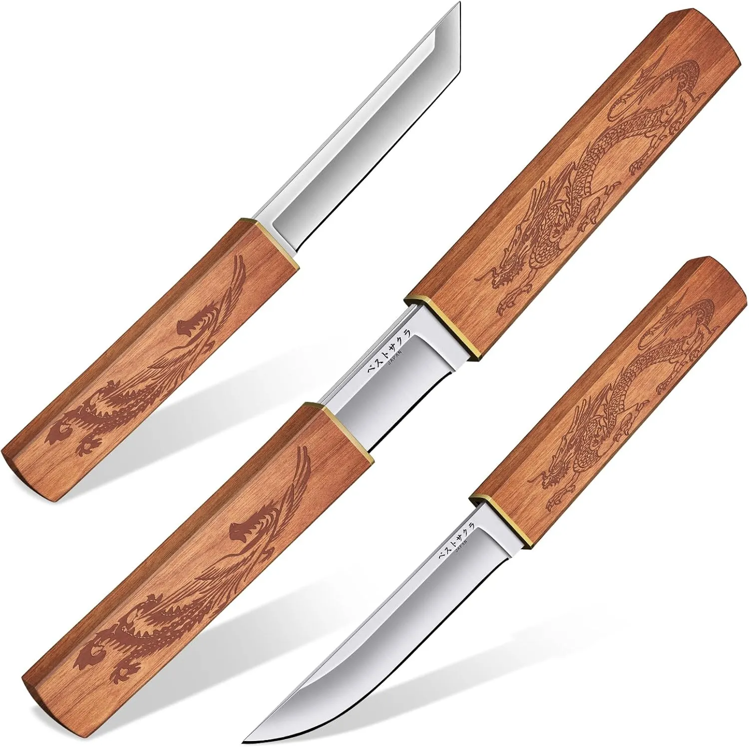 Purple Dragon Fixed Blade Knife, Katana Survival Bushcraft Knife, Full Tang Tanto Samurai Knives 2 in 1, Ideal for Camping, Fishing, Hiking, Hunting-Knives for Men, Gift for Father (Wood)