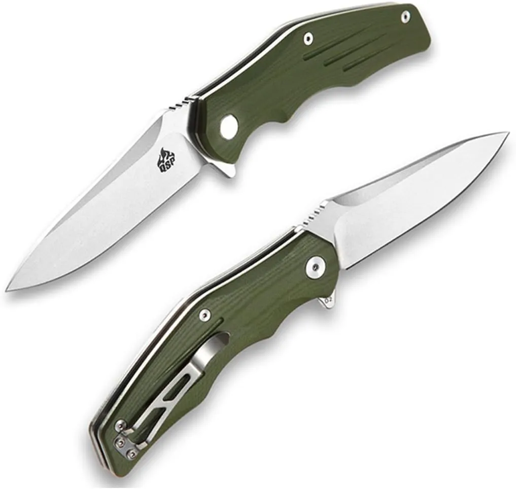 QSP Flipper Folding Pocket Knife with Ball Bearing, D2 Blade, 4.75" G10 Handle, Appliated for EDC, Pangolin