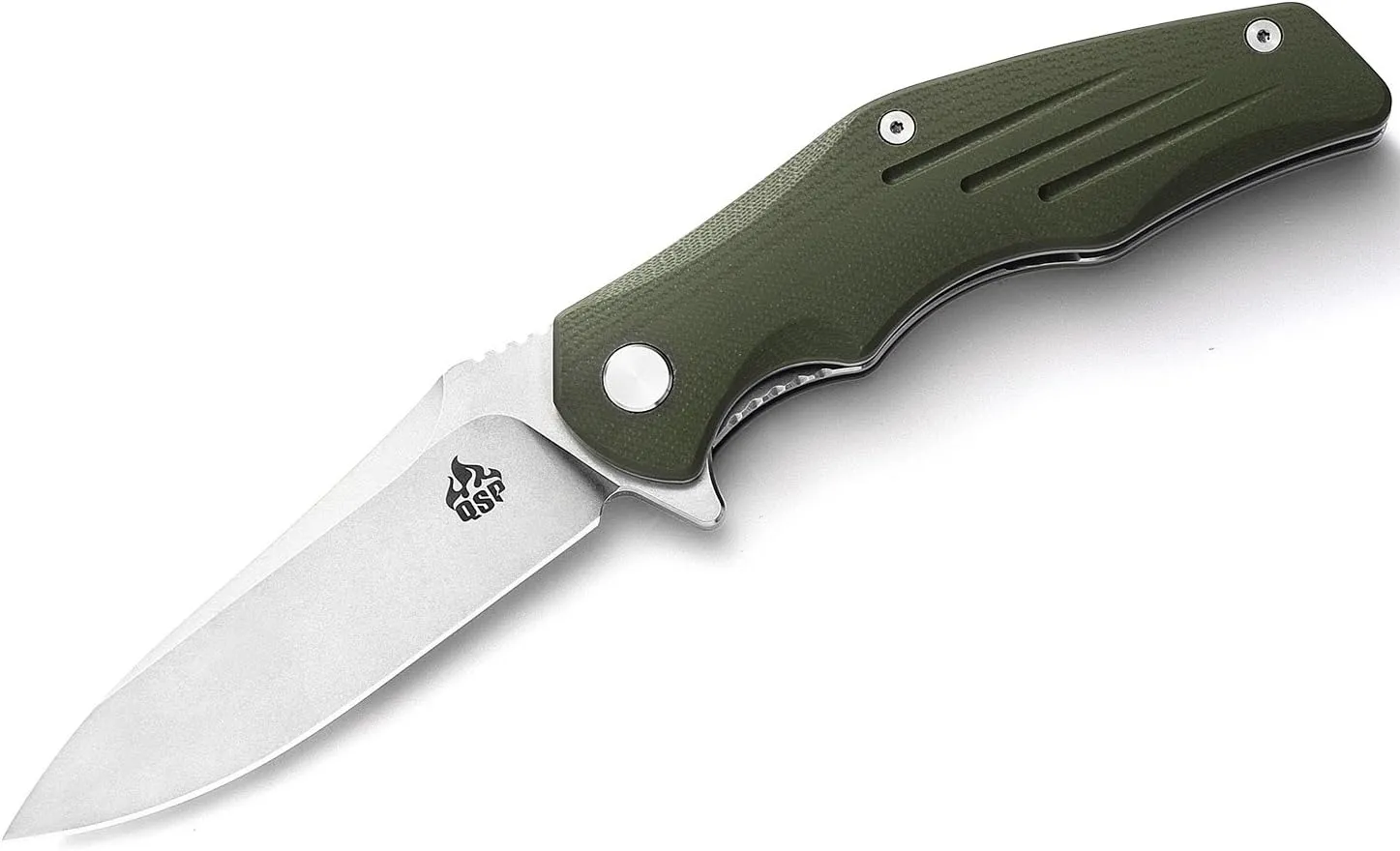 QSP Flipper Folding Pocket Knife with Ball Bearing, D2 Blade, 4.75" G10 Handle, Appliated for EDC, Pangolin