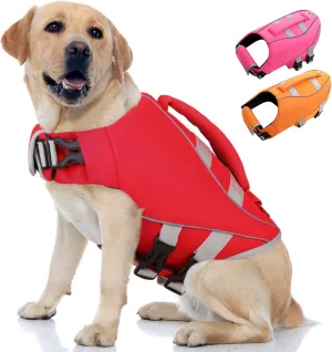 Queenmore Dog Life Jacket,Life Vest for Large Medium Small Dogs,Adjustable Reflective Dog Swimming Vest,High Buoyancy Dog Lifesaver,Pet Life Preserver (Red,Small)
