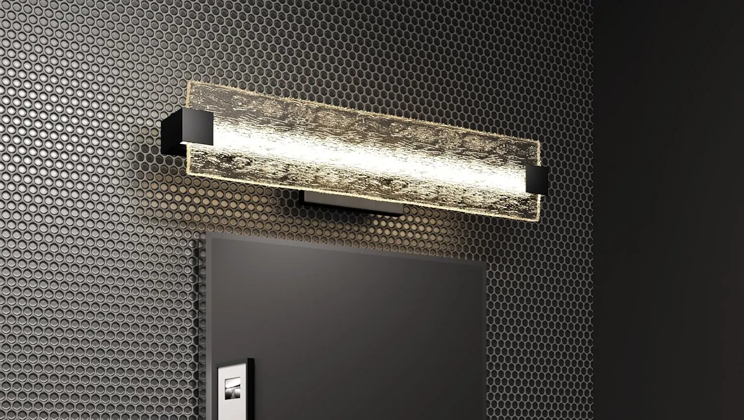 Quoizel Winter Vanity Lights, 24 Inch Matte Black Modern Bathroom Lighting Fixtures Over Mirror with Clear Textured Glass, 37W LED Wall Mount Light for Bathrooms or Hallway