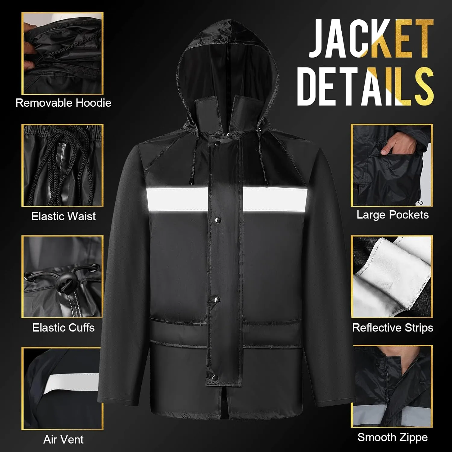 Rain Gear for Men Women Waterproof Lightweight Rain Suits Hideaway Hood Rain Jacket and Rain Pants for Outdoor