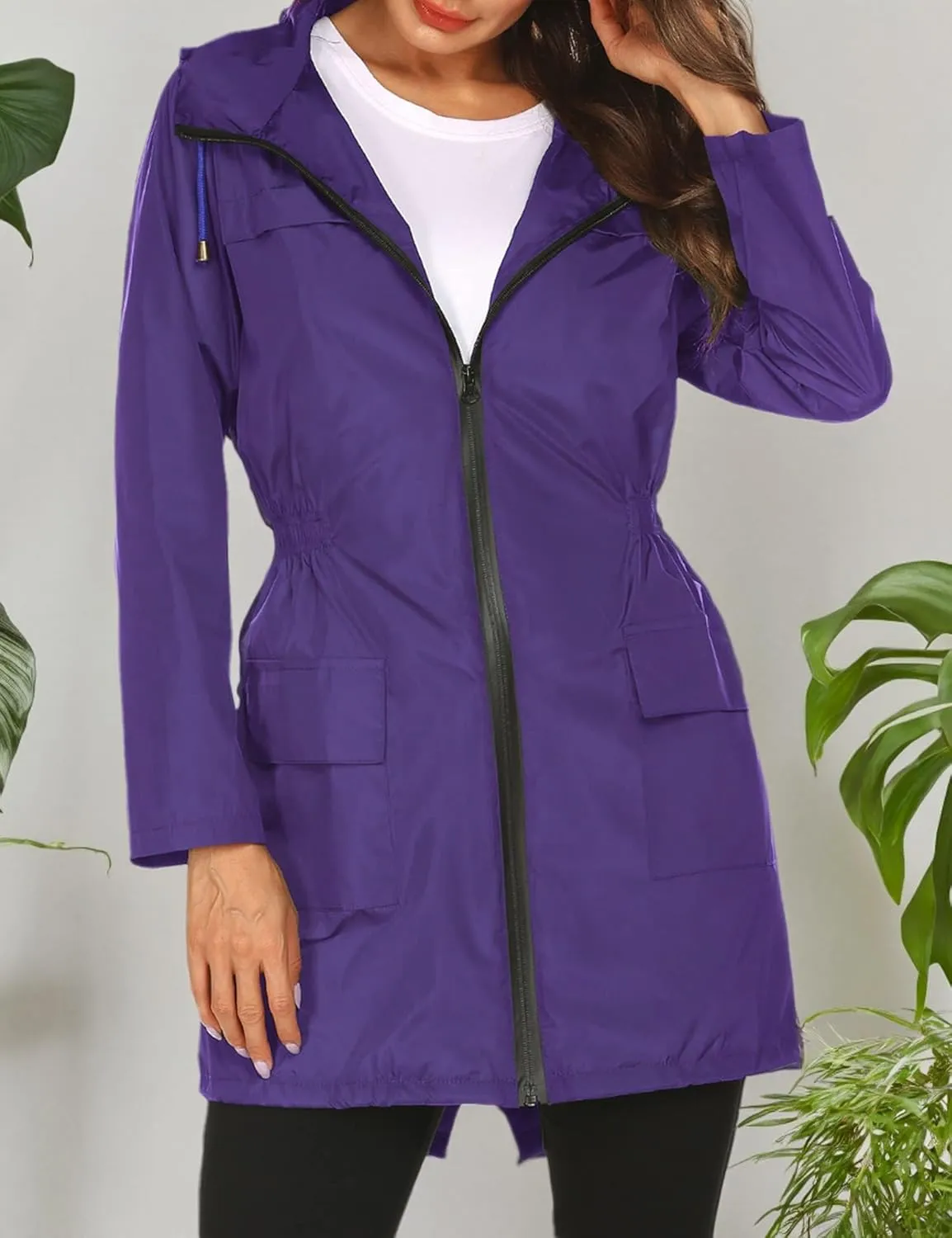 Rain Jackets For Women Waterproof Lightweight Packable Outdoor Hooded Raincoat