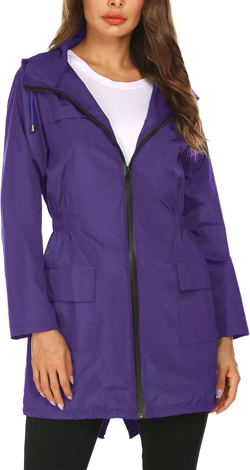 Rain Jackets For Women Waterproof Lightweight Packable Outdoor Hooded Raincoat
