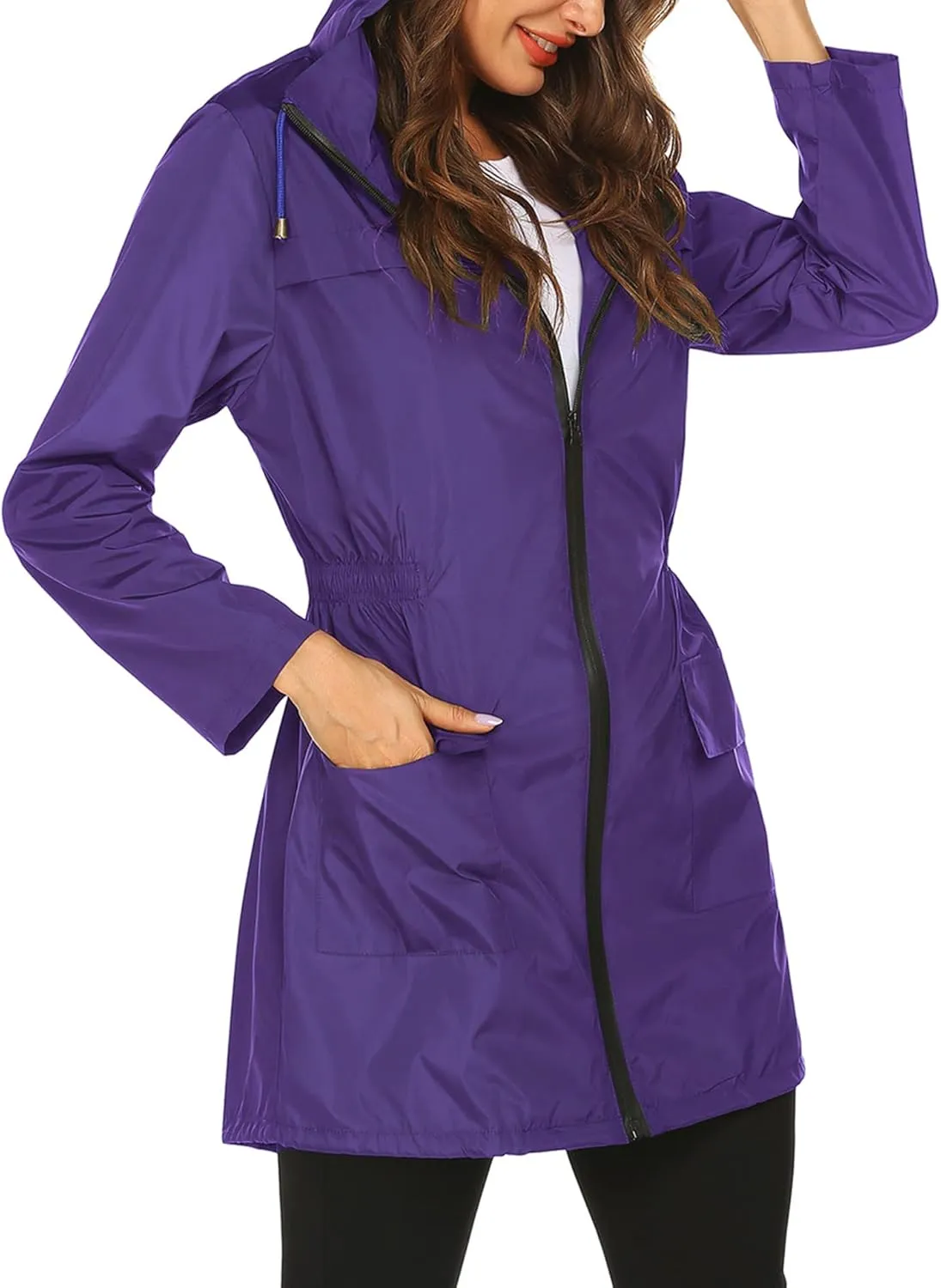 Rain Jackets For Women Waterproof Lightweight Packable Outdoor Hooded Raincoat