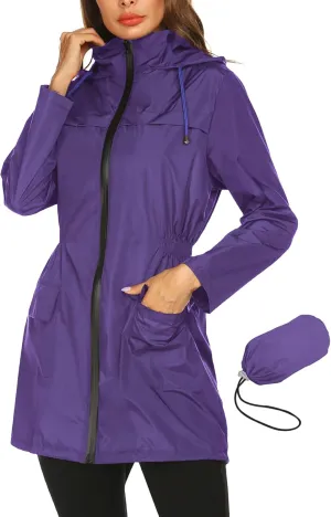 Rain Jackets For Women Waterproof Lightweight Packable Outdoor Hooded Raincoat