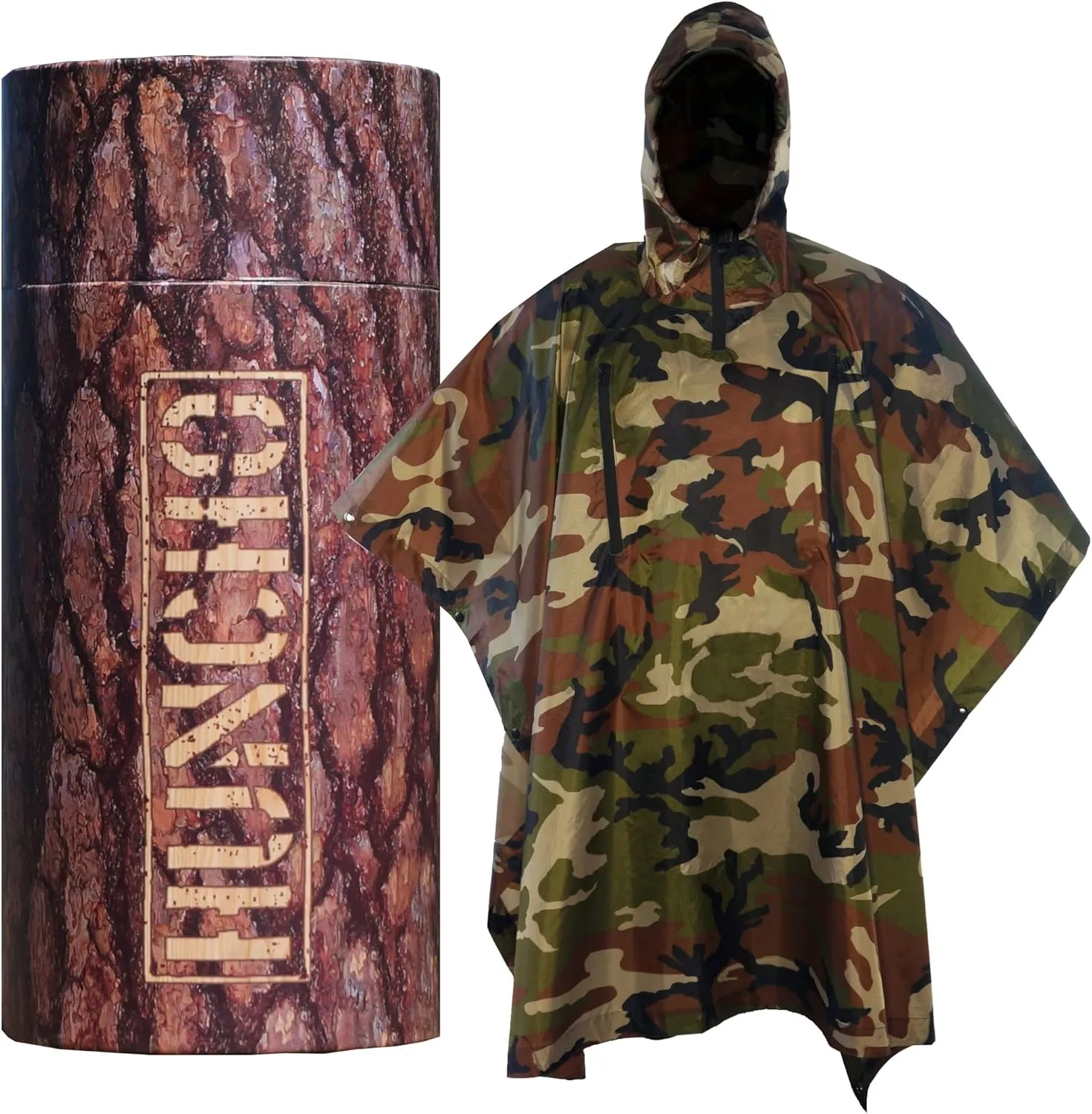 Rain Poncho for Men, Camouflage with Carry Pack - Waterproof Camo Ponchos with Hood with Ventilation - Premium Hunting Gear