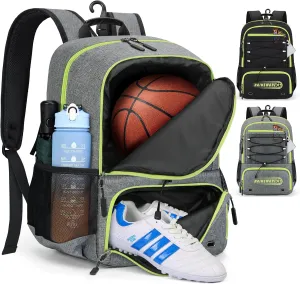 Rainsmore Basketball Bag Backpack with Separate Ball Holder & Shoe Compartment - Water Resistant Sports Equipment Bag for Volleyball, Soccer & Gym